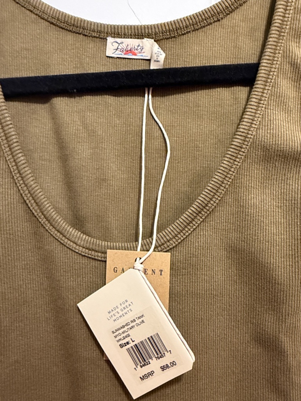 Faherty Olive Green Scoop Neck Ribbed Tank - Picture 2 of 2